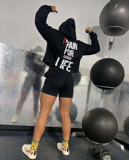 WURKS Ahtletics; I Train For Life Not Likes - Woman Crop Hoodie